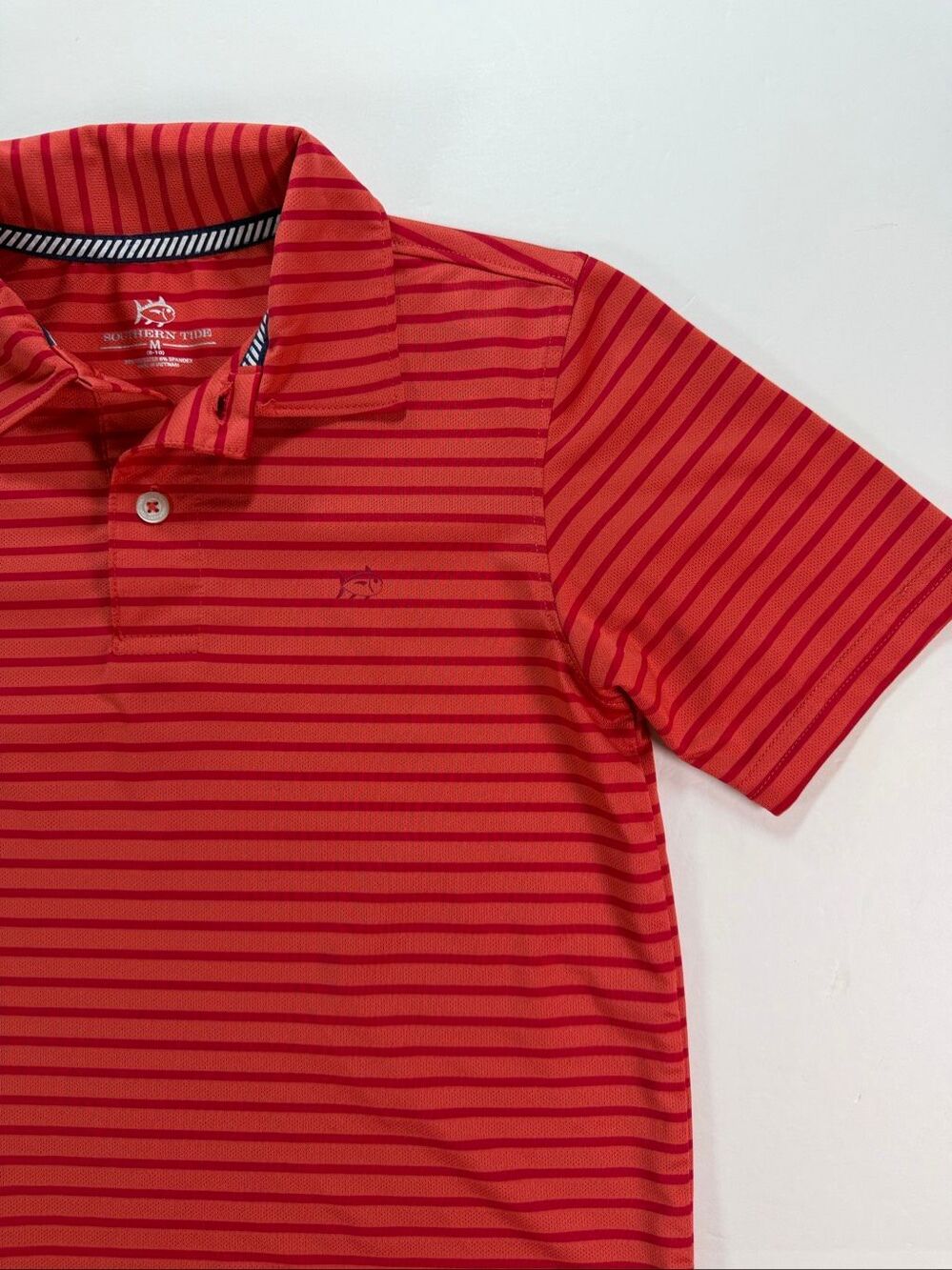 Southern Tide Boys Size M 8-10 Red Striped Performance Polo Golf Stretch Shirt